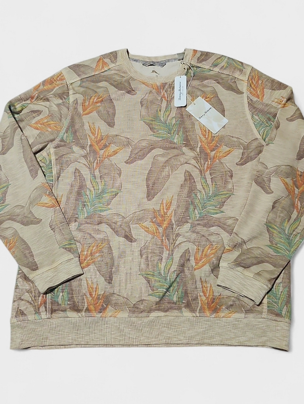Tommy Bahama Men's‎ Tobago Bay Desert Fronds Oatmeal Crew Long Sleeve Size XXL